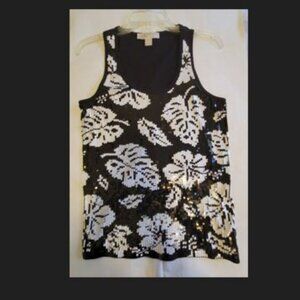 Michael Kors Black and White Floral Sequin Tank Top